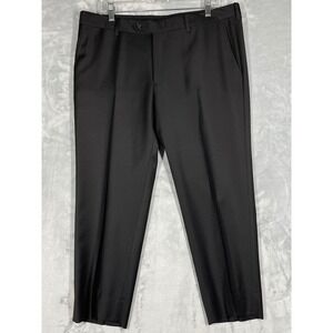 Byron British Style Mens Flat Front Dress Pants Black Wool Size 42x27